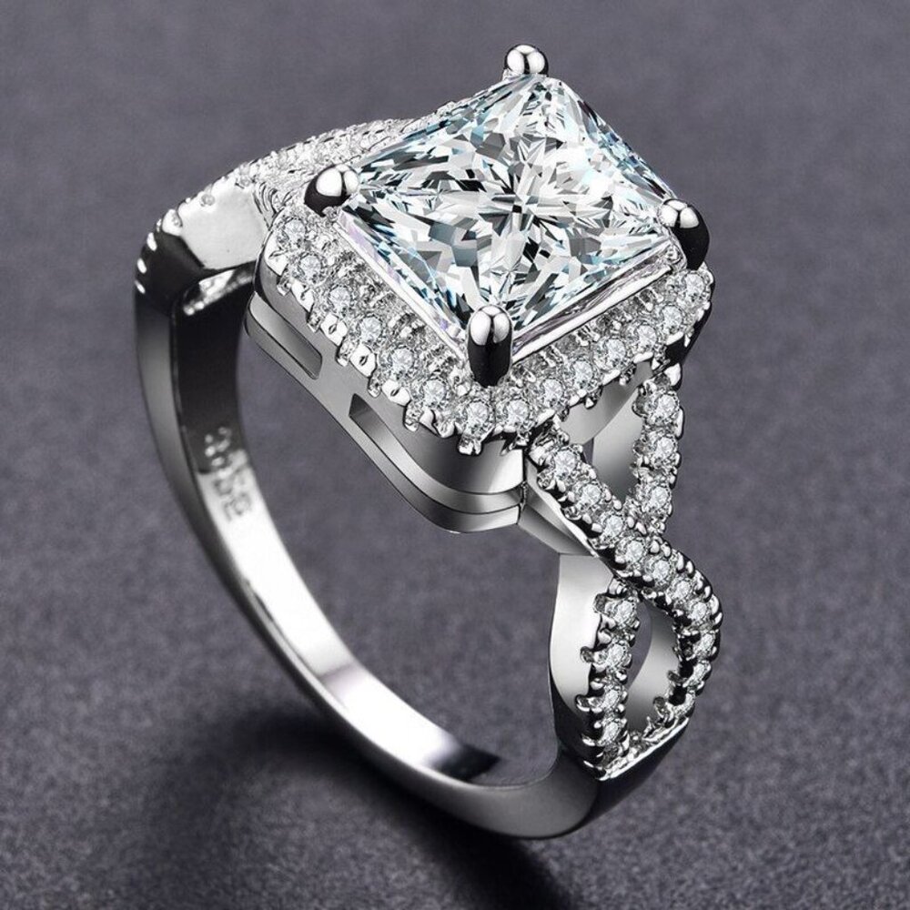 Braelynn Square Cushion Cut CZ Side Cross Sterling Silver Ring Size 6 Gift Boxed - Picture 5 of 11